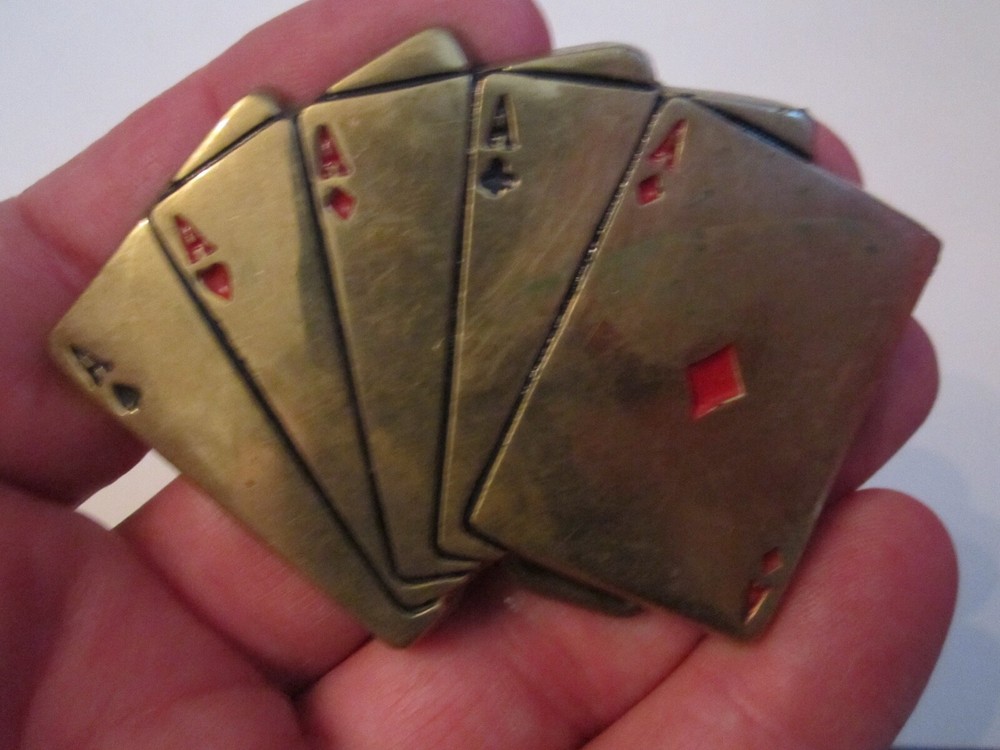 VINTAGE POKER FIVE CARD ACE BELT BUCKLE – SOLID BRASS – GW-17