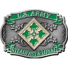 U.S. Army 4th Infantry Division Logo Steadfast & Loyal Belt Buckle, 3.125&Prime;