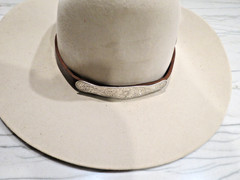 Sterling Silver Southwestern Hand Tooled Concho Hat Band 2 piece Buckle Set