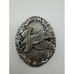 Vintage Silver-Tone Eagle Belt Buckle Western Floral Scroll Oval Americana Metal