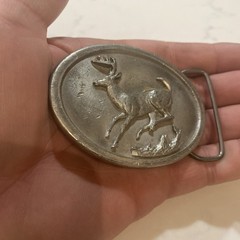 Vintage 1976 Pilgrim Pewter Inc. Sid Bell Design Oval Running Buck Belt Buckle