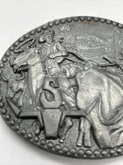 Vintage ADM Zee Series Cowboy Longhorn Steer Metal Belt Buckle USA