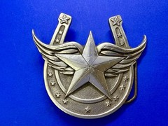 Lucky Horseshoe Winged Star Fine Pewter 2004 Belt Buckle Great American Products