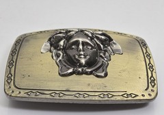 Vintage Style Medusa Belt Buckle Gold & Silver Tone Rectangular Snap On