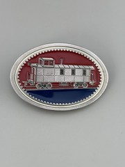 Diesel Locomotive Train Belt Buckle Railroad Enamel Oval Americana Vintage