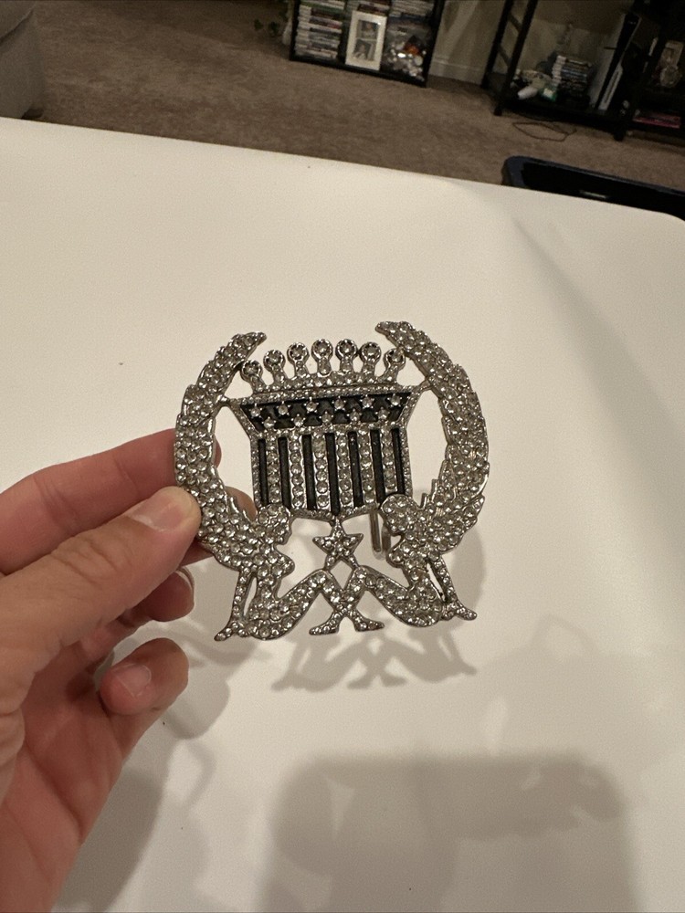 Vintage 2004 Cadillac Emblem Belt Buckle Girls Flag Crown Made In USA