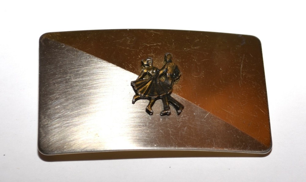 Vintage Square Dancers 3 Dimensional Silver and Brass Tone Belt Buckle USA