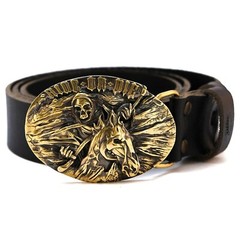 Biker RIDE OR DIE belt buckle with skull and dead horse, Solid brass belt buckle