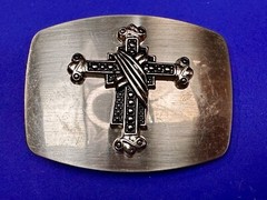Gothic Medieval Style Ornate Cross Raised On Silver Color Belt Buckle