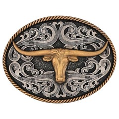 Montana Silversmiths Attitude Two-Tone Longhorn Rope Edge Western Belt Buckle