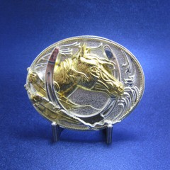 Two-Tone Silver Gold Plated Horse HorseShoe Belt Buckle also Stock in US