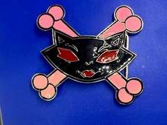 Vixen Sassy Cat Kitty Crossbones Cartoon Black Pink Red Enamel Belt Buckle