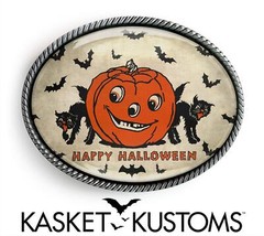 Jack-O-Lantern Belt Buckle – Vintage Halloween Art Handmade Oval Buckle – 808