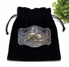 Western Horse Belt Buckle Silver Tone Engraved Cowboy Rodeo 1.5” Strap