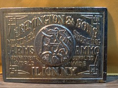 Vintage~**REMINGTON & SONS GUN BELT BUCKLE**~2 Tone~3 3/8&Prime; X 21/4&Prime;