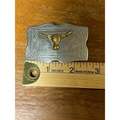 Vintage Nickel Silver Longhorn Bull Western Belt Buckle Engraved Floral Scroll