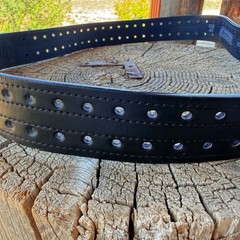 Y2K Dickies Genuine Leather Black Perforated Belt Size 40 Silver Buckle