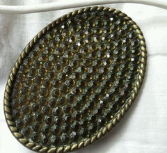 DARK GREEN YELLOW MULTI COLOR APPEARANCE RHINESTONE OVAL BELT BUCKLE