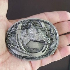 Siskiyou Horse Horseshoe Pewter Belt Buckle Vintage 1995 Made in USA NEW