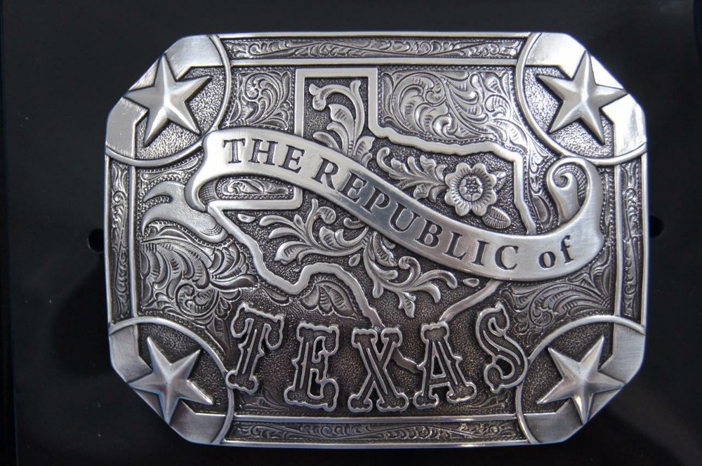 Nocona Silver tone Republic of Texas Rectangle Belt Buckle 37983