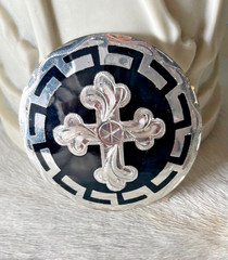 Western Mens Belt Buckle 3.25 x 3.25 in Southern Cross Cowboy Black Silver 1.5