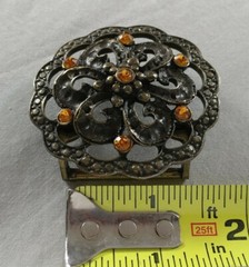 FLOWER FLORAL BRASS TONED WHORLS DECORATIVE ORANGE RHINESTONE CUTOUT BELT BUCKLE