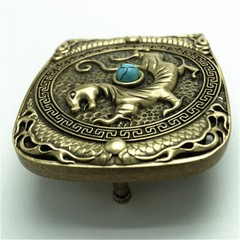 Tiger Turquoise Solid Brass Mens Belt Buckle Western Cowboy Vintage Antique