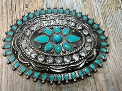 Southwestern Flower Turquoise Enamel Western Cowboys Cowgirls Belt Buckle