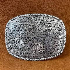 Classic Vintage Western Cowboy Antiqued Silver Floral Belt Buckle 9×6.5cm Casual