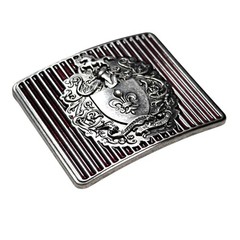Vintage 1991 Express Buckle 90s Fleur De Lis Red Silvered Medieval Crest Shield