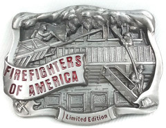Vintage 1990s Silver & Red Enamel Firefighters Of America Belt Buckle
