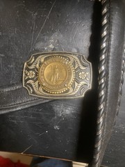 Vintage Las Vegas Twenty Dollar Coin Belt Buckle With Dun Dee 35” Leather Belt
