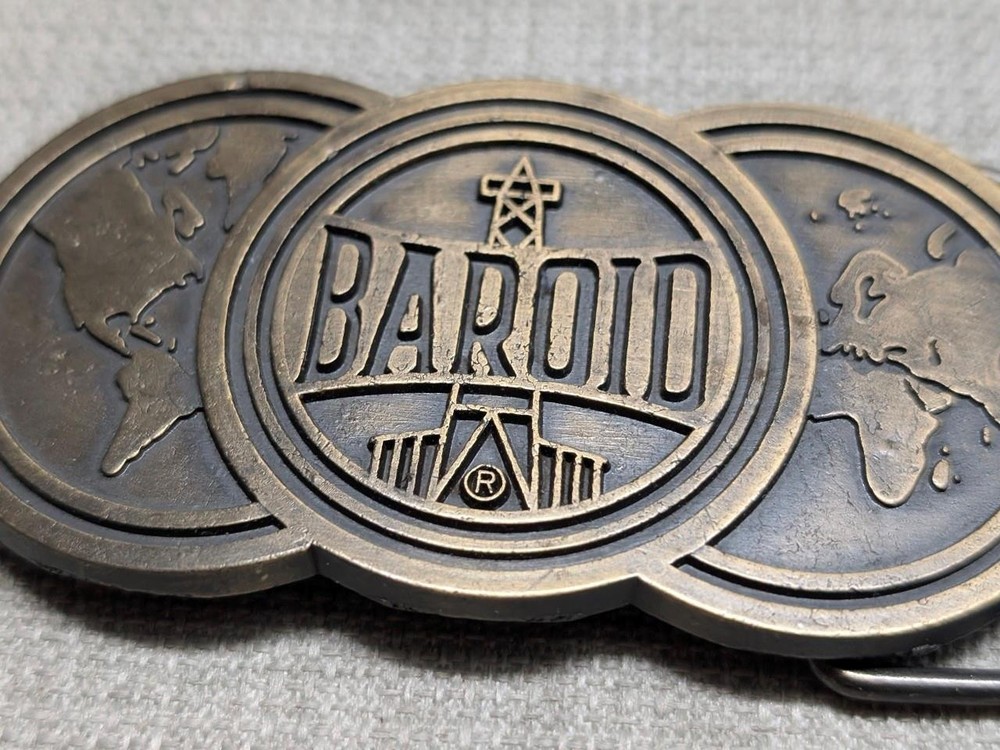 vintage 1970s belt buckle OIL oilwell BAROID western BRASS cowboy DRILLING