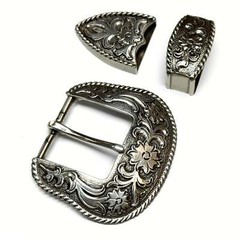 Three Piece Sterling Silver Plated Belt Buckle Set – Fits up to 1.5&Prime; Belts
