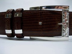 Sterling Silver buckle 2 loops & tip set w Lizard-1-1/2&Prime; belt size 26 to 46 USA.