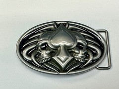 Skulls With Poker Cards Spade Bikers Metal Raised 3D Belt Buckle
