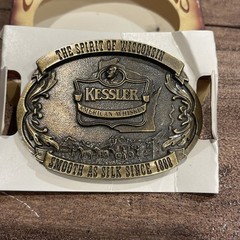 Kessler American Whiskey Spirit Wisconsin Brass Belt Buckle 1993 Limited Ed. Vtg