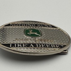 John Deere Belt Buckle Nothing Runs Like A Deere Silver Green Logo Diamond Plate