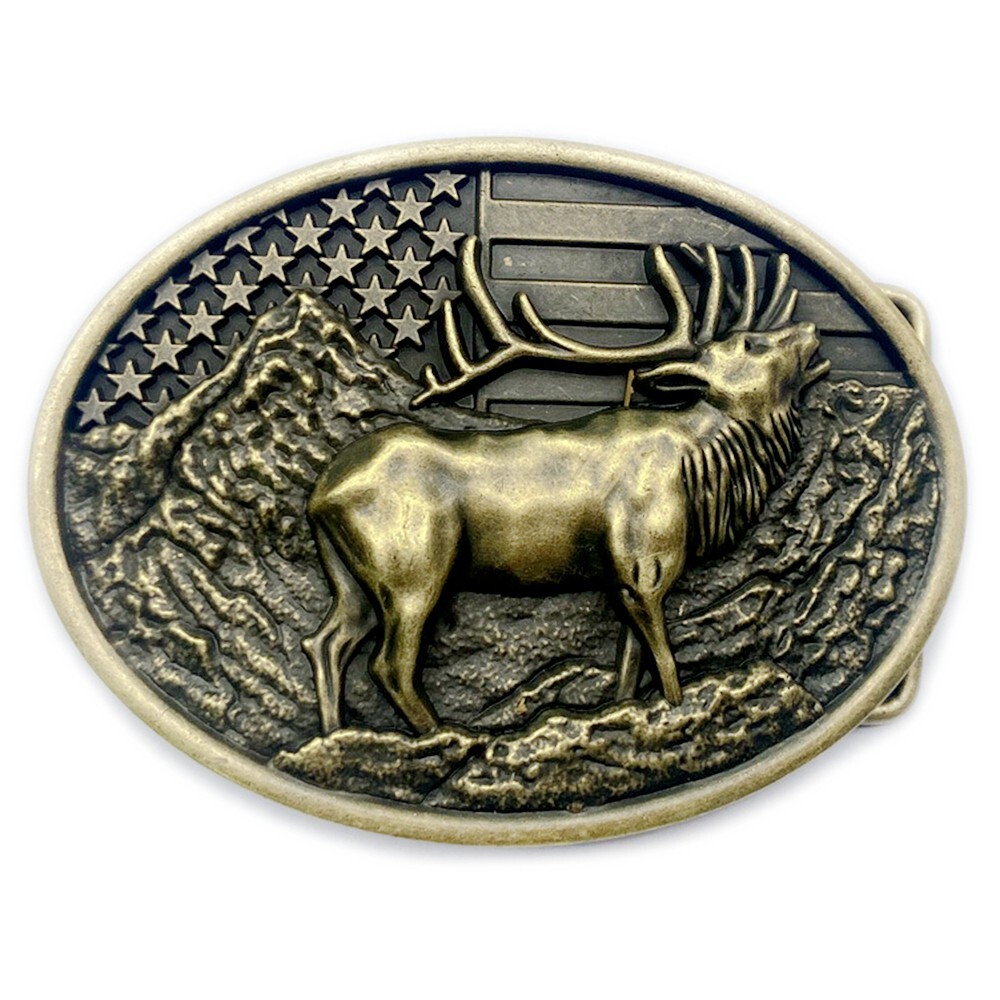 Moose Deer Belt Buckle Western Cowboy Native American Motorcyclist (DER-09-G)