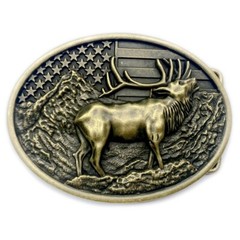 Moose Deer Belt Buckle Western Cowboy Native American Motorcyclist (DER-09-G)