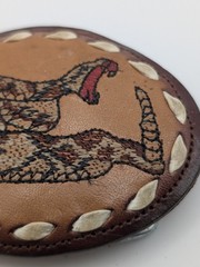 Vintage Nocona Rattlesnake Belt Buckle Hand Tooled Leather Western Oval