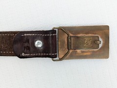 VTG Ampersand Brass Mixed Wood Belt Buckle Kalamazoo Michigan 1.5&Prime; Leather Strap