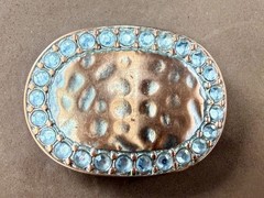 Textured Hammered Metal with Clear Rhinestone Border Modernist Belt Buckle