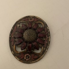Vintage Flower Oval Belt Buckle – Stamped –