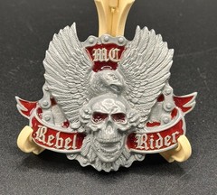 Skull & Eagle MC Rebel Rider Belt Buckle Silver Tone w Red Enamel Vintage