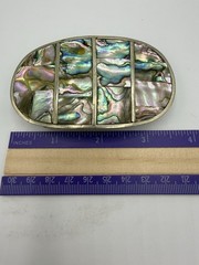 Vintage Mexico Alpaca Silver Belt Buckle Abalone Shell Inlay Oval Western Boho