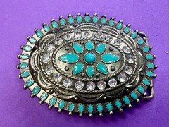 Southwestern Flower Turquoise Enamel Western Cowboys Cowgirls Belt Buckle