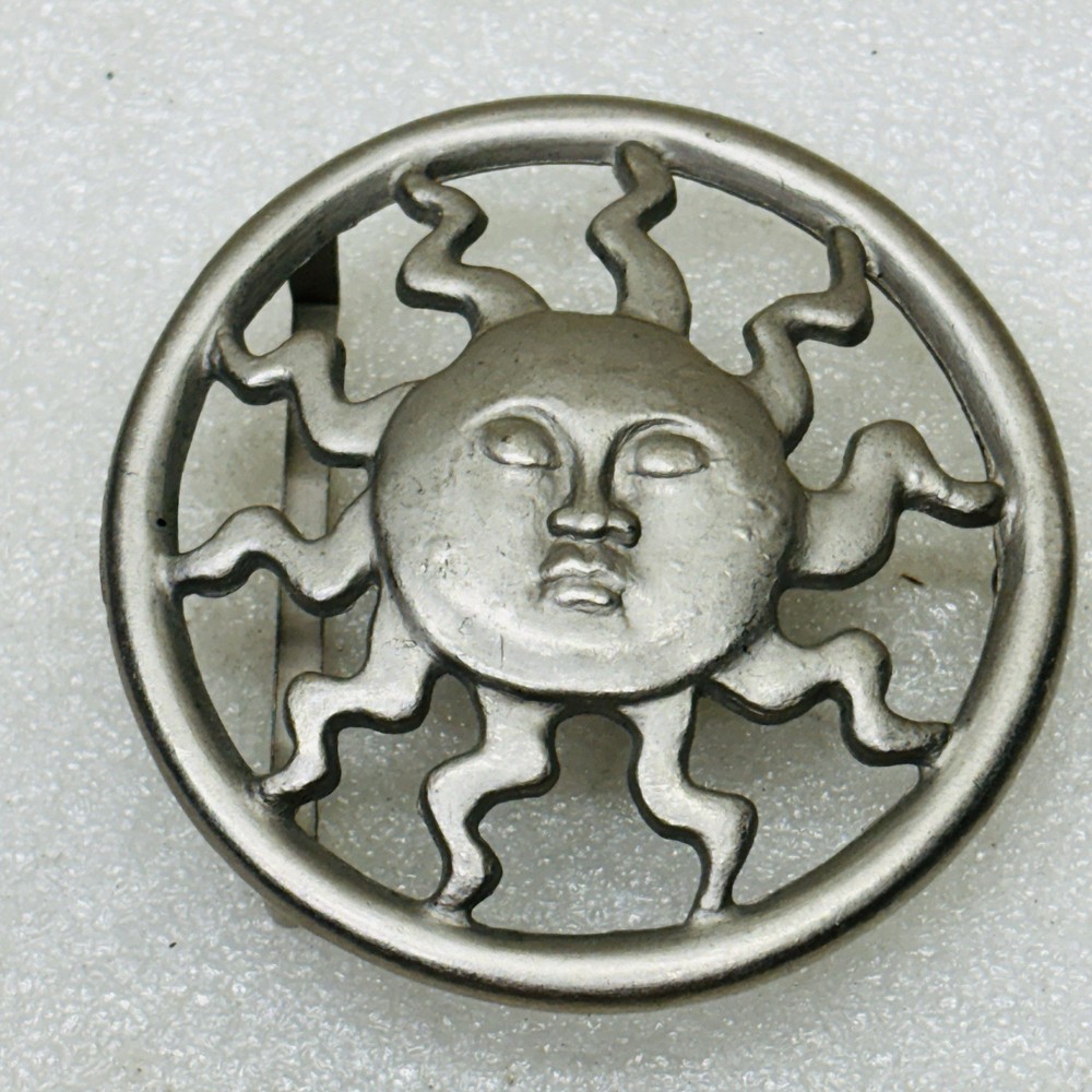 Silver Tone Metal Vintage-Style Sun Face Wavy Rays 2.5&Prime; Round Belt Buckle • VG‼