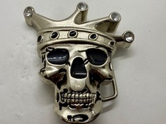 Crowned King Joker Skull Head with Rhinestones Figural Belt Buckle