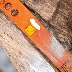 Vintage 1970s Schlitz Beer San Francisco Tooled Leather Belt with Buckle OOAK